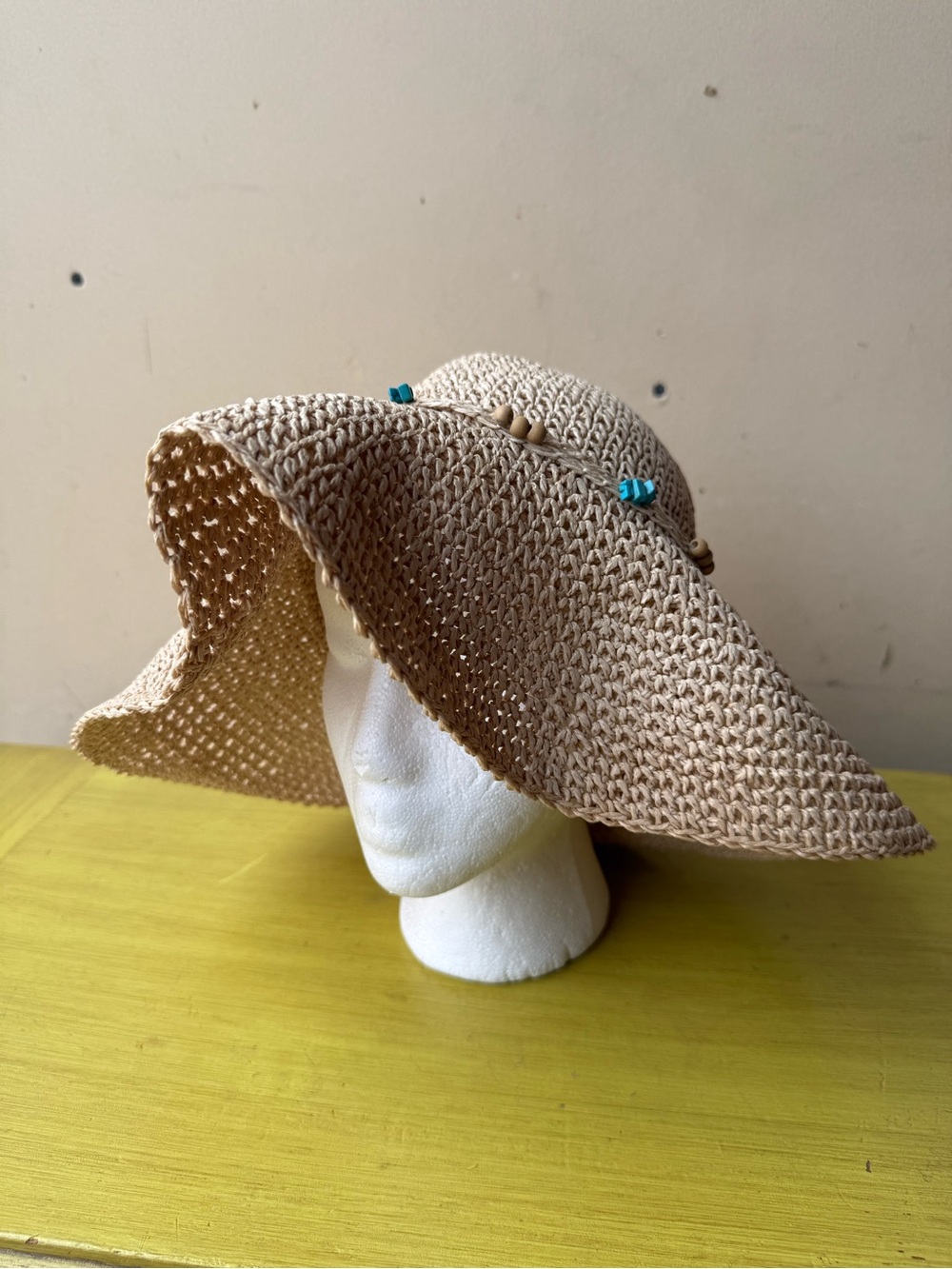 Boho Woven Sunhat with turquoise bead accents Coastal Cowgirl Accessories